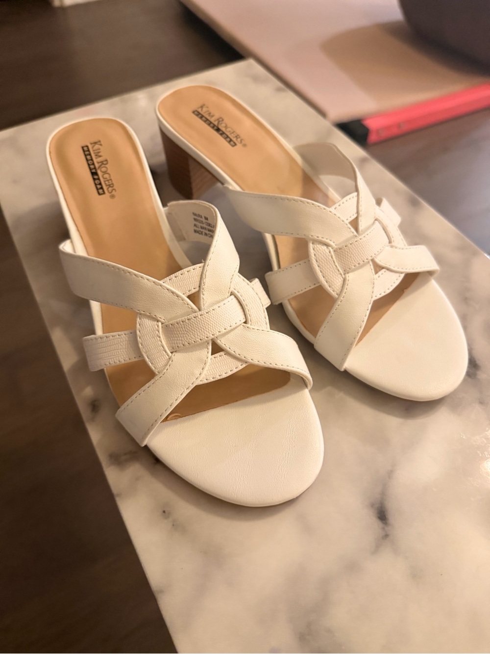 Kim Rogers Cream Woven Strap Slide Mules